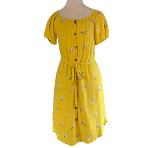 Loft sz S yellow button down floral short sleeve dress